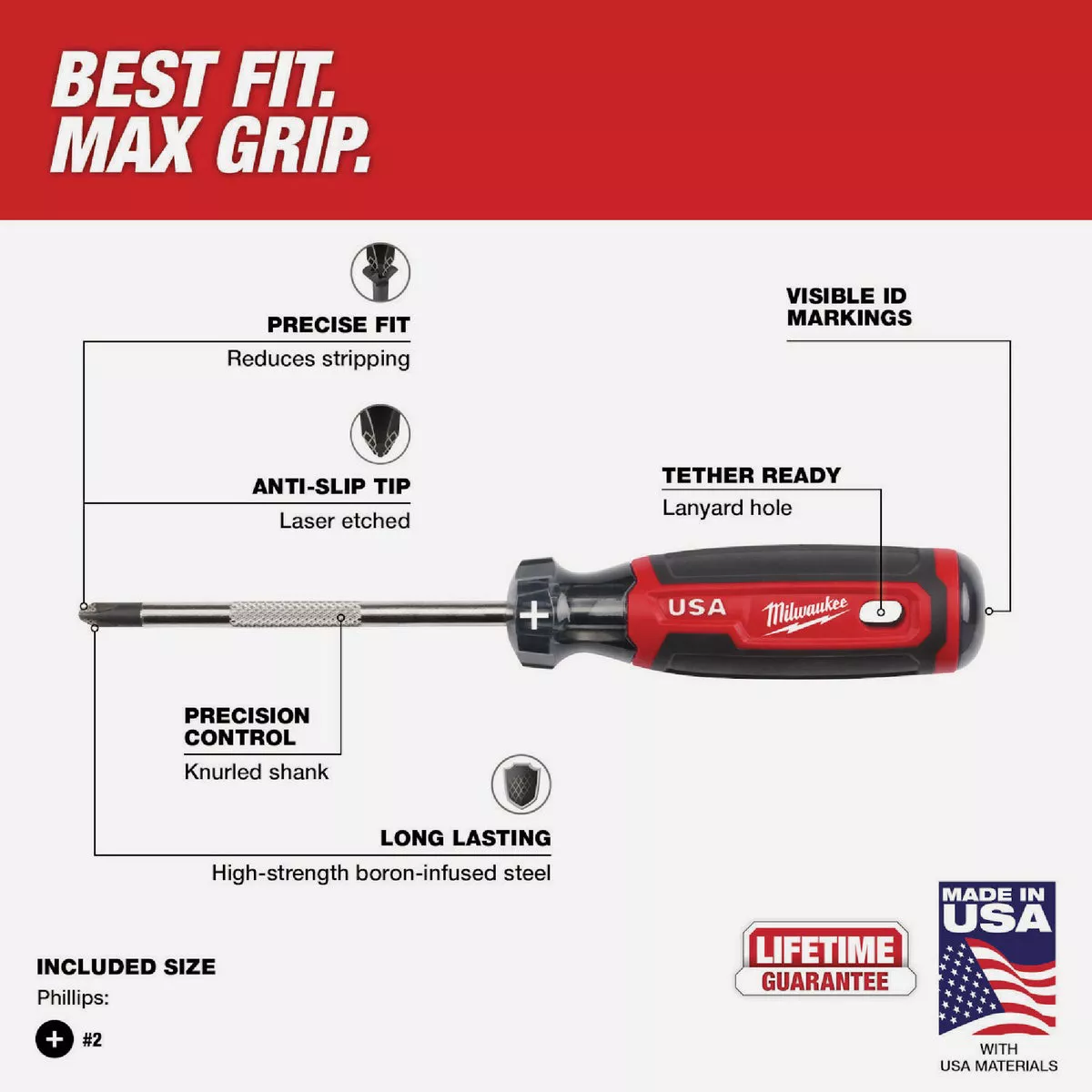 Milwaukee #2 x 4 In. Phillips Screwdriver with Cushion Grip - photo 5