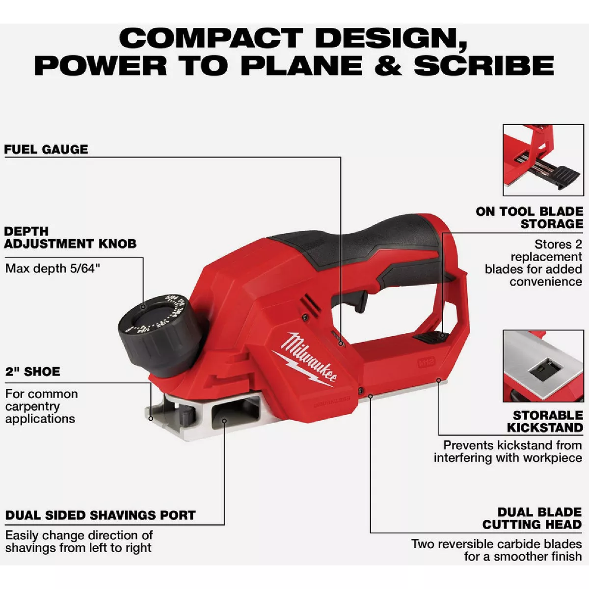 Milwaukee M12 Brushless 2 In. Cordless Planer (Tool Only) - photo 3