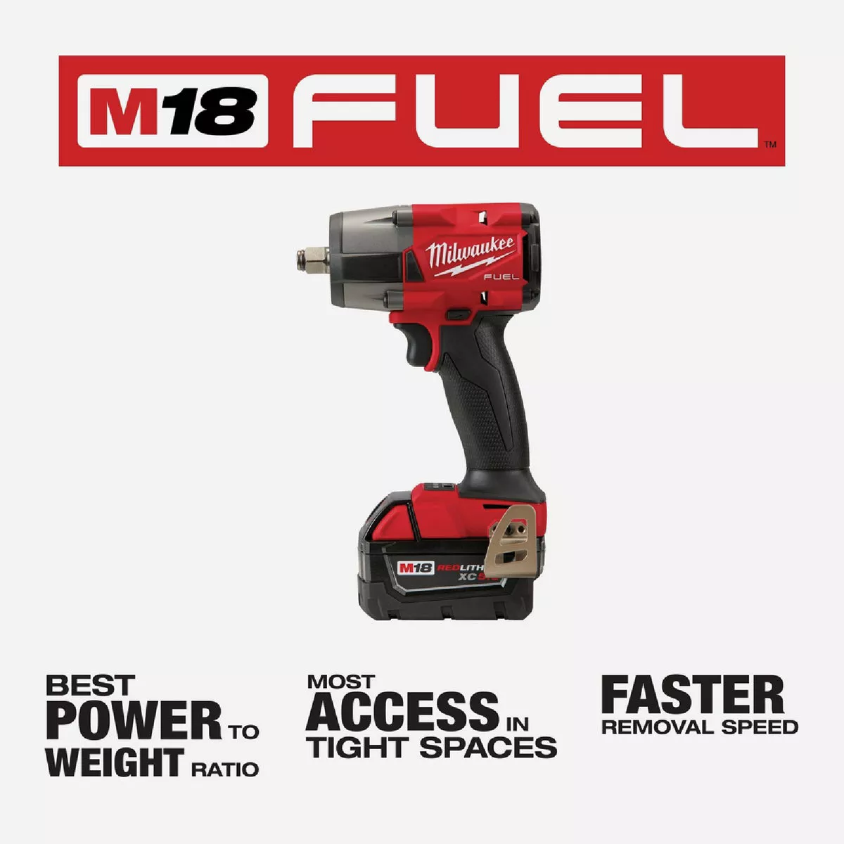 Milwaukee M18 FUEL Brushless 1/2 In. Mid-Torque Cordless Impact Wrench Kit with Friction Ring, (2) 5.0 Ah Resistant Batteries & Charger - photo 3