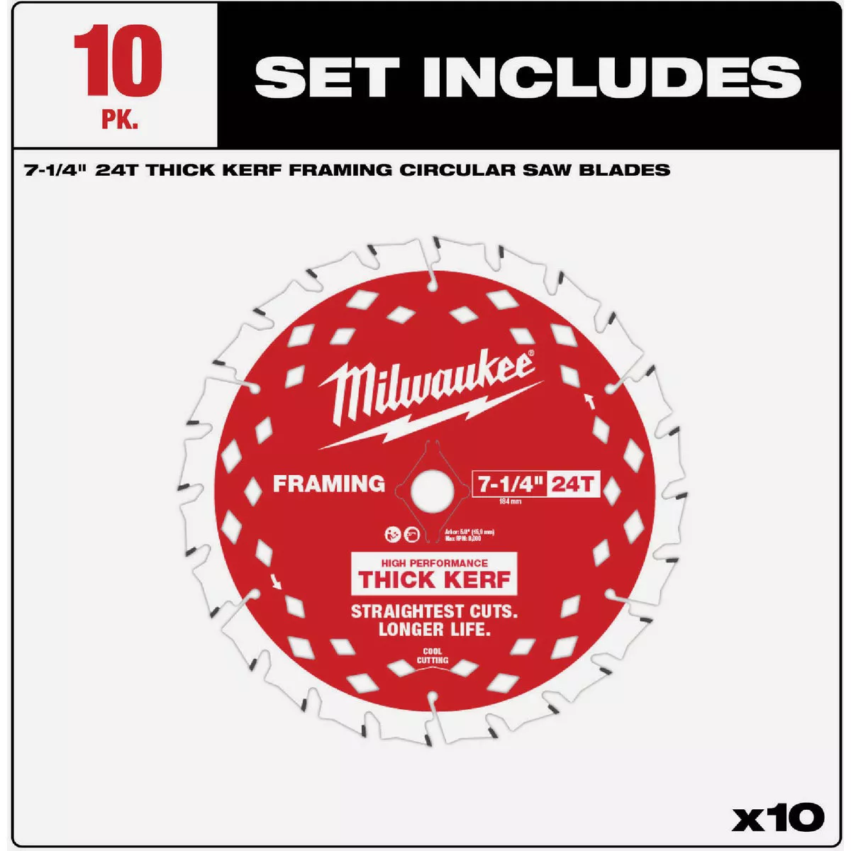 Milwaukee 7-1/4 In. 24-Tooth Thick Kerf Framing Circular Saw Blade (10-Pack) - photo 4