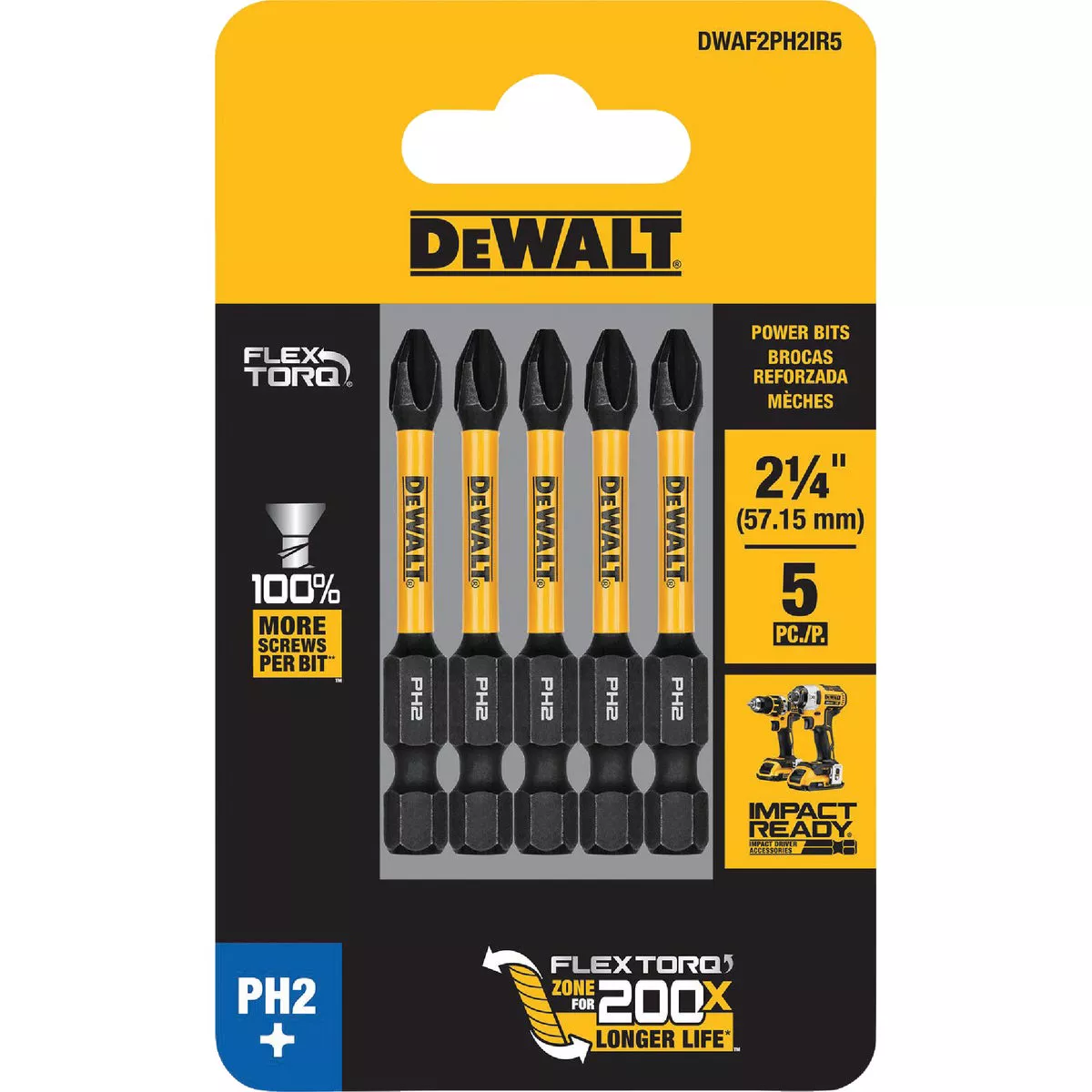 DEWALT FlexTorq 2 In. #2 Phillips Power Impact Screwdriver Bit (5-Pack) - photo 2