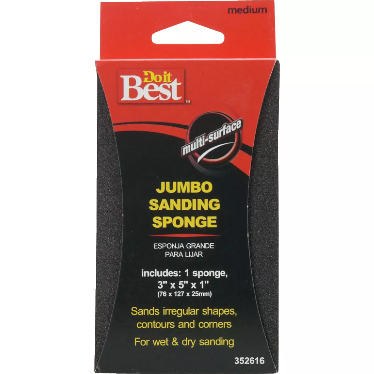 Do it Best Jumbo All-Purpose 3 In. x 5 In. x 1 In. 80 Grit Medium Sanding Sponge