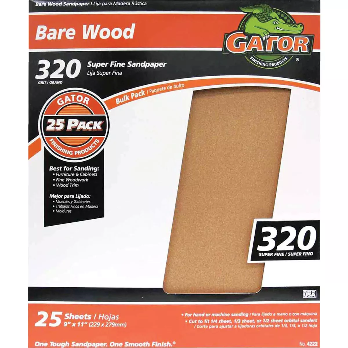 Gator Blade Bare Wood 9 In. x 11 In. 320 Grit Extra Fine Sandpaper (25-Pack)