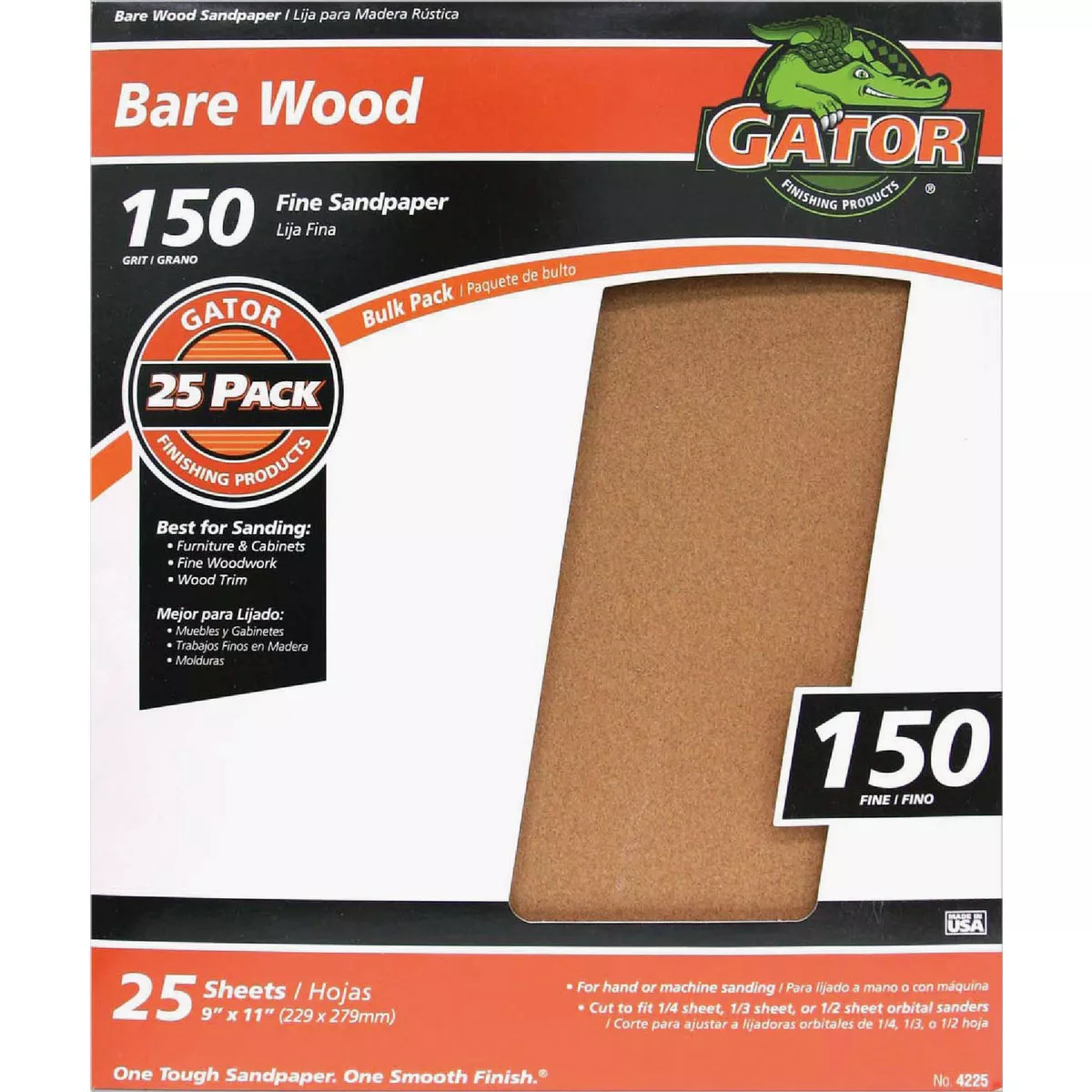 Gator Blade Bare Wood 9 In. x 11 In. 150 Grit Fine Sandpaper (25-Pack)