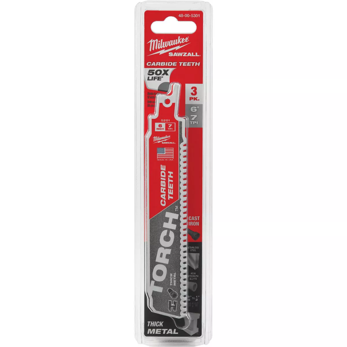 Milwaukee SAWZALL TORCH 6 In. 8 TPI Carbide Thick Metal Reciprocating Saw Blade (3-Pack) - photo 6