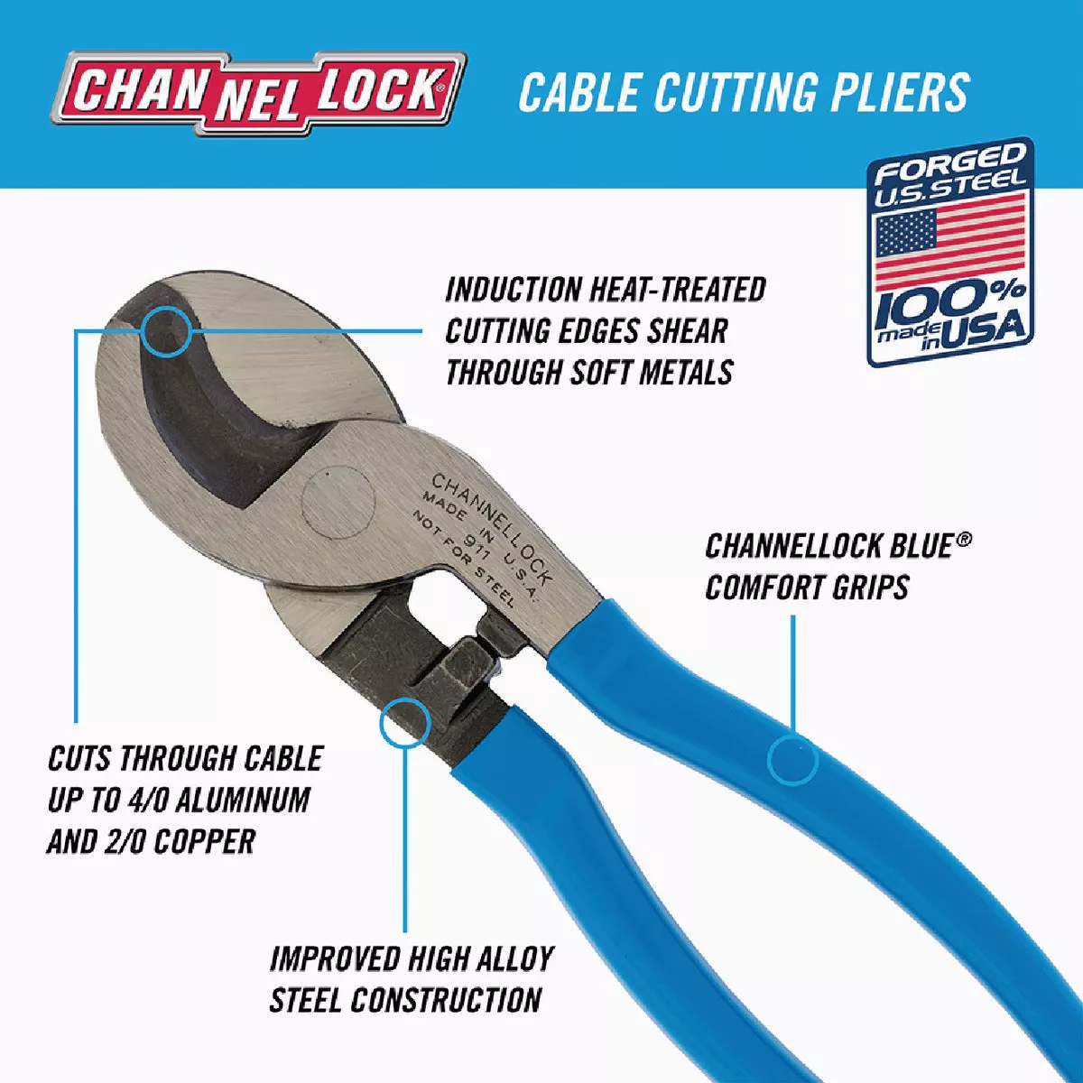 Channellock 9-1/2 In. 4/0 AWG Aluminum & 2/0 AWG Copper Cable Cutter - photo 4