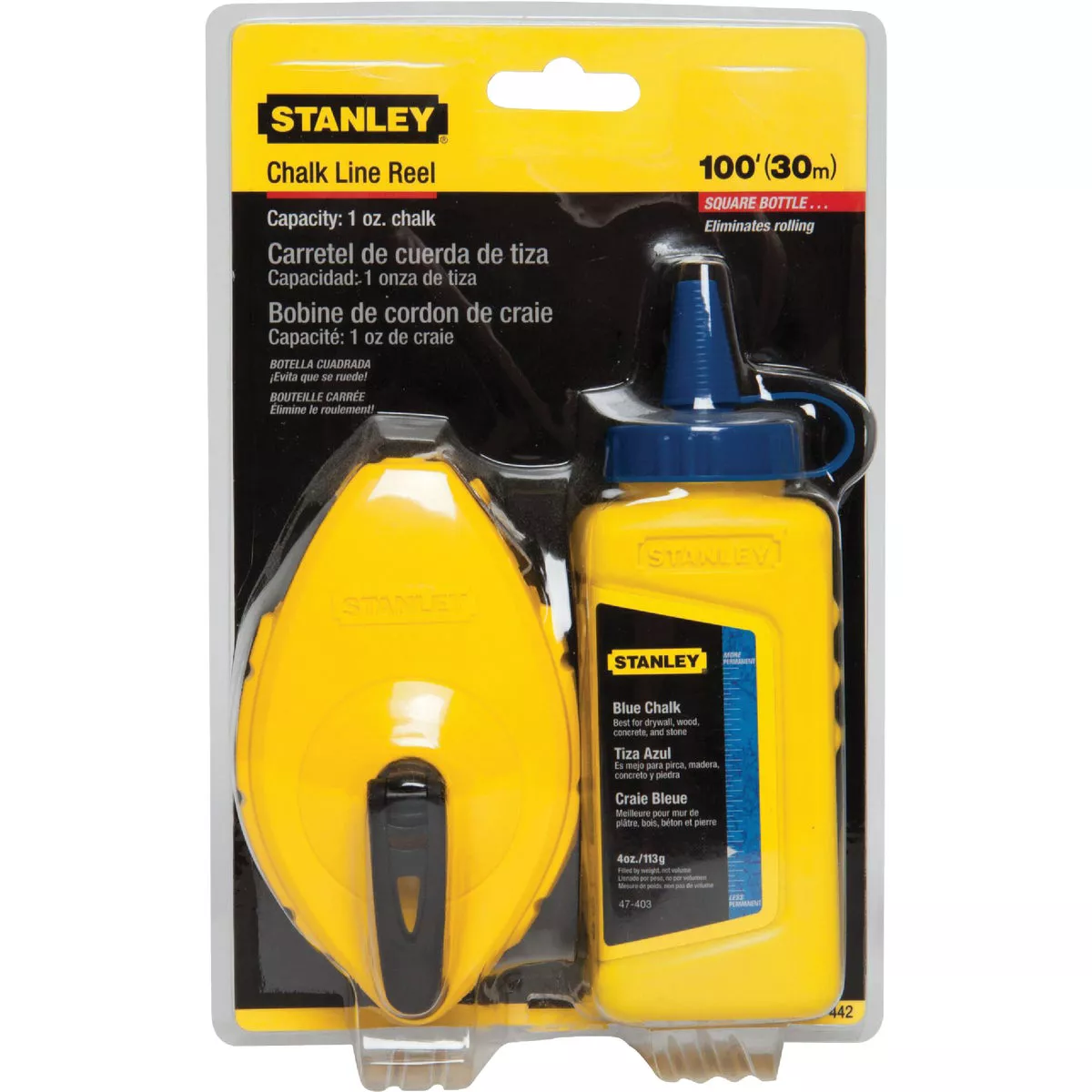 Stanley 100 Ft. Chalk Line Reel and Chalk, Blue