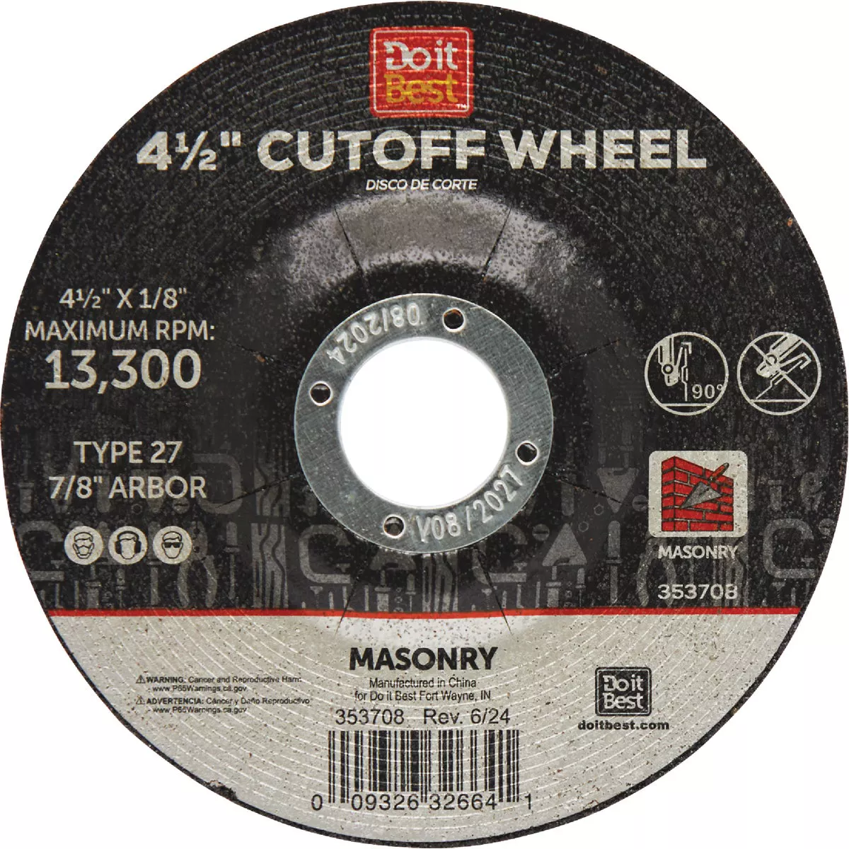Do it Best Type 27 4-1/2 In. x 1/8 In. x 7/8 In. Masonry Cut-Off Wheel