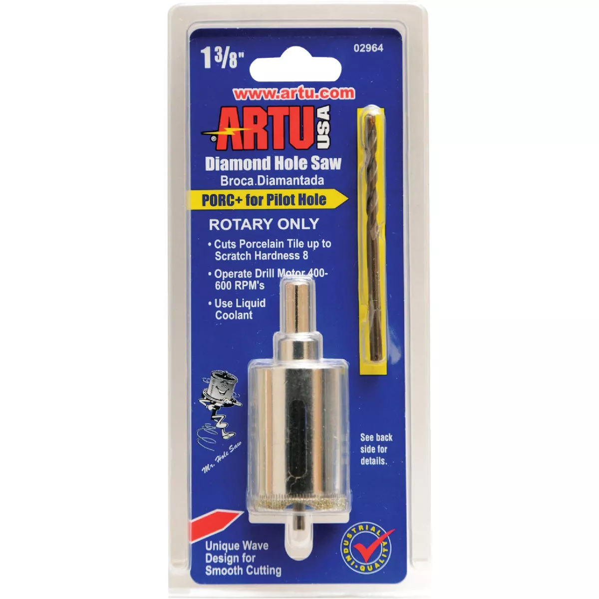 ARTU 1-3/8 In. Diamond Grit Hole Saw with PORC+ Pilot Bit