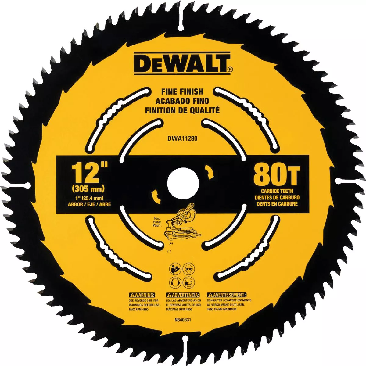DEWALT 12 In. 80-Tooth Fine Finish Circular Saw Blade