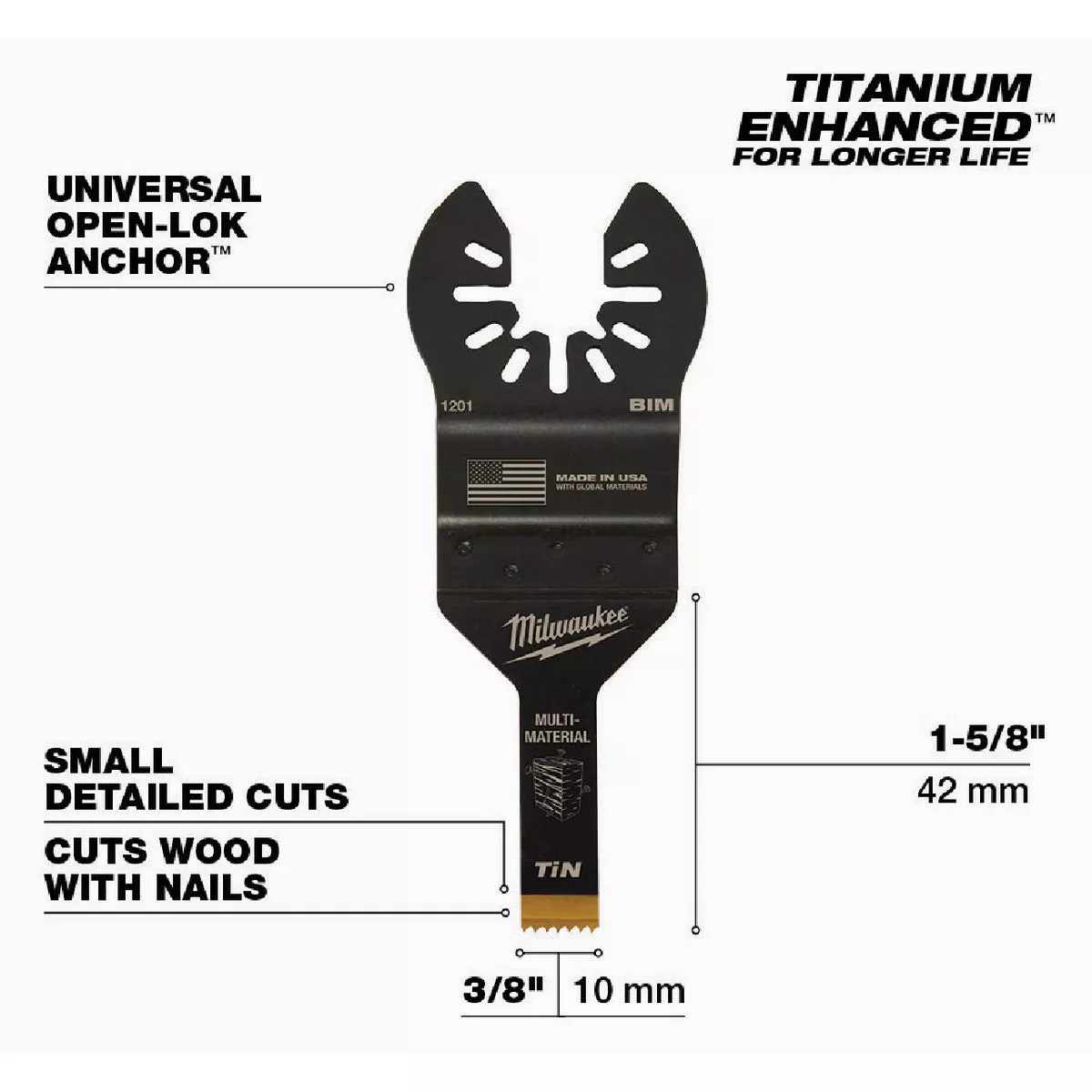Milwaukee OPEN-LOK 3/8 In. TITANIUM CHARGED Bi-Metal Multi-Material Oscillating Multi-Tool Blade - photo 4