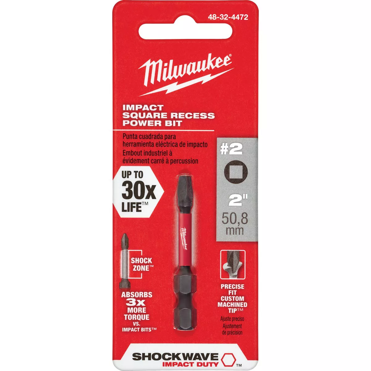 Milwaukee SHOCKWAVE #2 Square Recess 2 In. Power Impact Screwdriver Bit