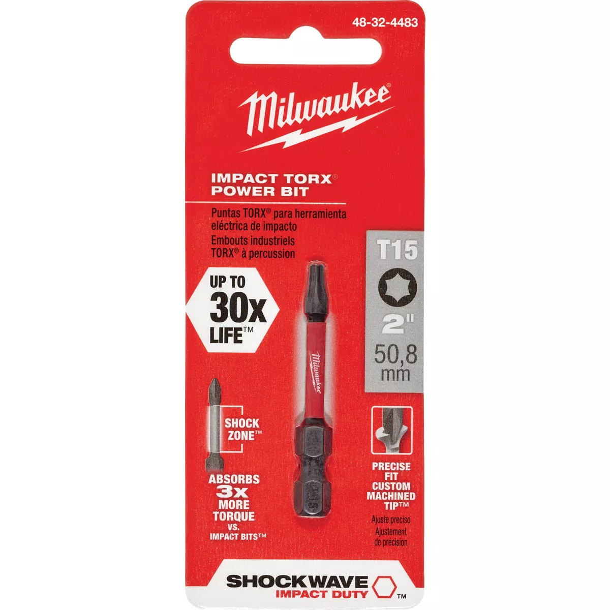 Milwaukee SHOCKWAVE T15 TORX 2 In. Power Impact Screwdriver Bit