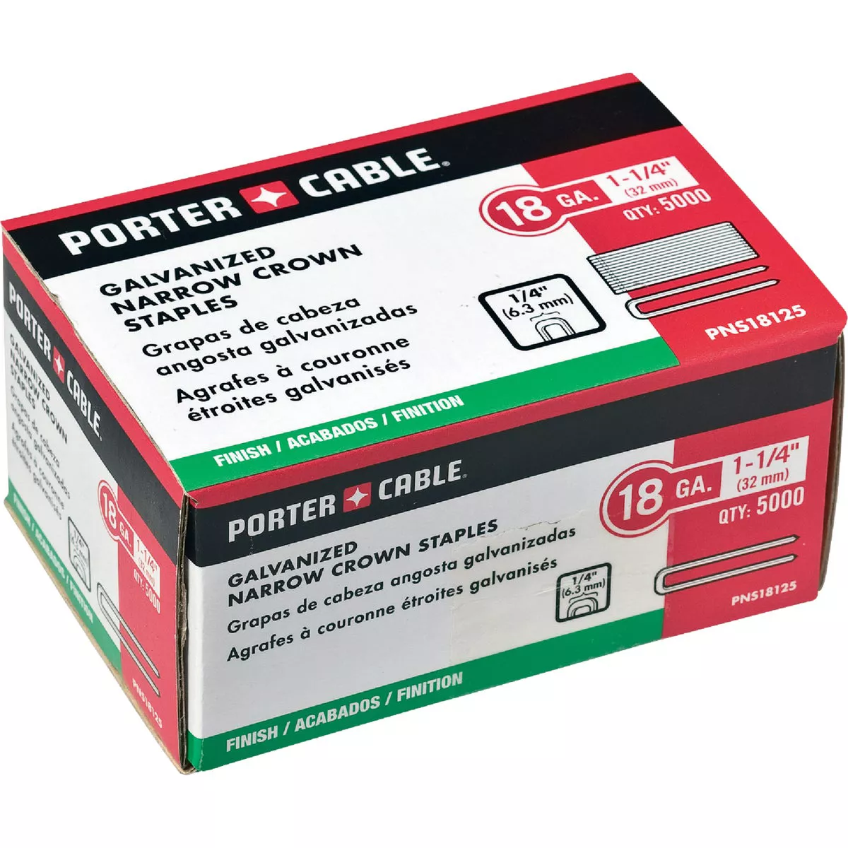 Porter Cable 18-Gauge Galvanized Narrow Crown Finish Staple, 1/4 In. x 1-1/4 In. (5000 Ct.)