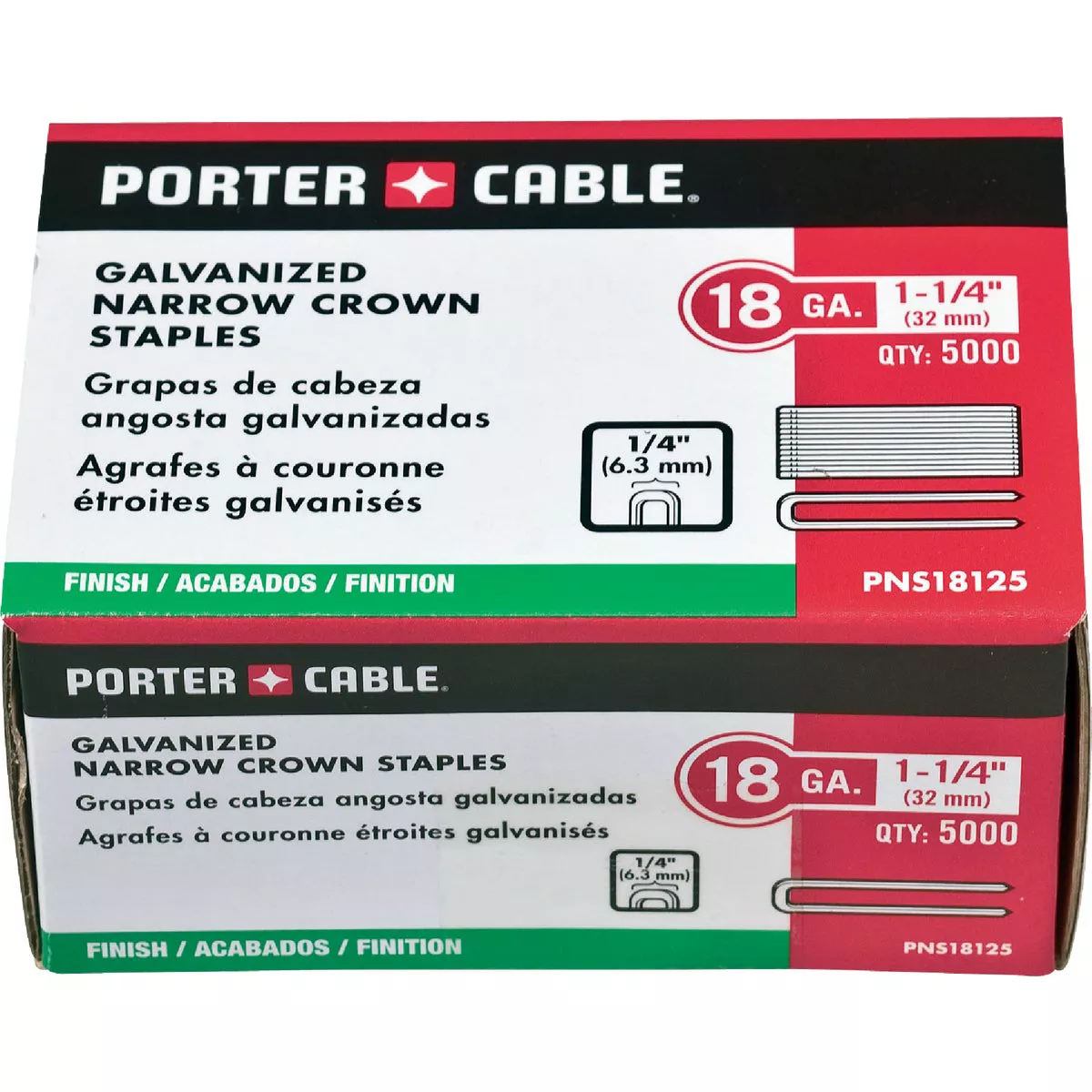 Porter Cable 18-Gauge Galvanized Narrow Crown Finish Staple, 1/4 In. x 1-1/4 In. (5000 Ct.) - photo 2