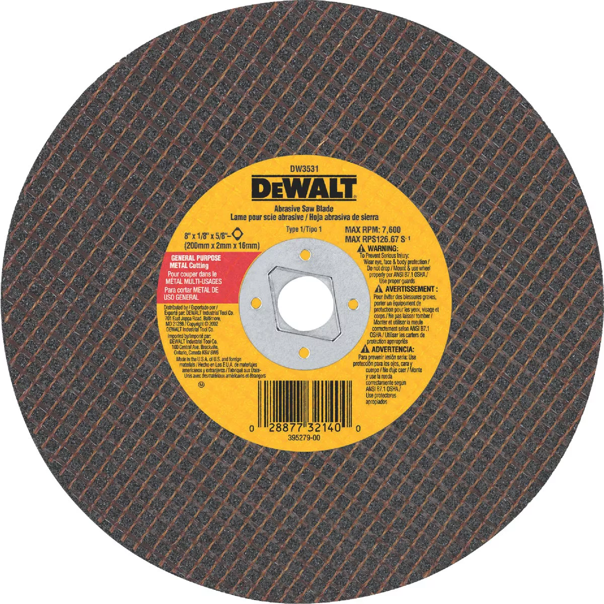 DEWALT HP Type 1 8 In. x 1/8 In. x 5/8 In. Metal Cut-Off Wheel