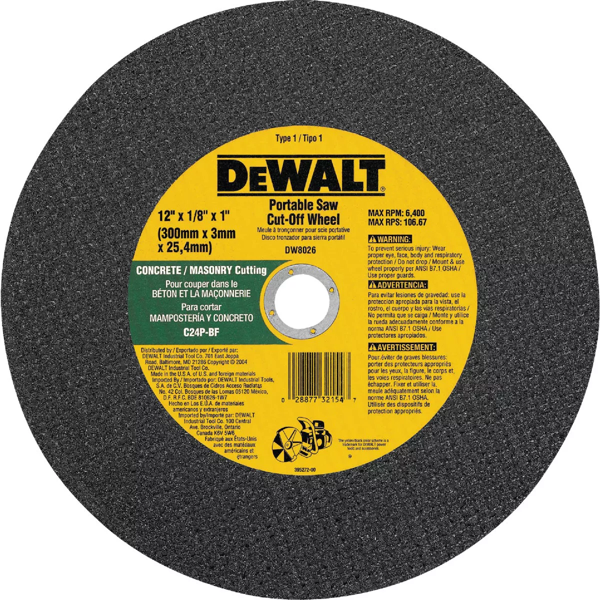 DEWALT HP Type 1 12 In. x 1/8 In. x 1 In. Masonry Cut-Off Wheel