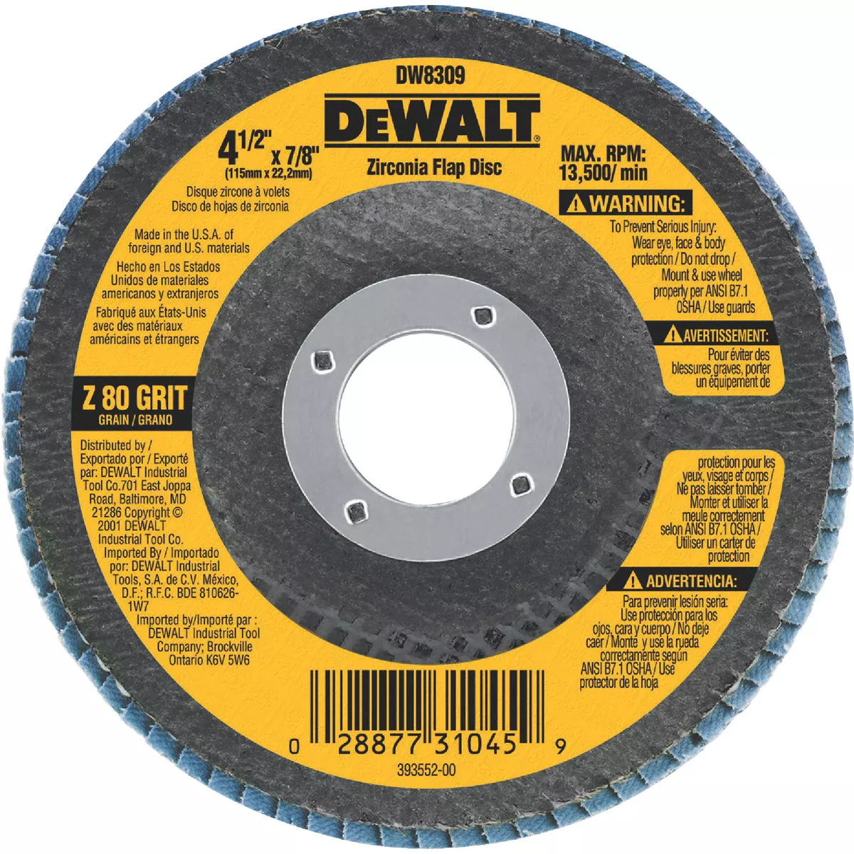 DEWALT 4-1/2 In. 80-Grit Type 29 High Performance Zirconia Angle Grinder Flap Disc