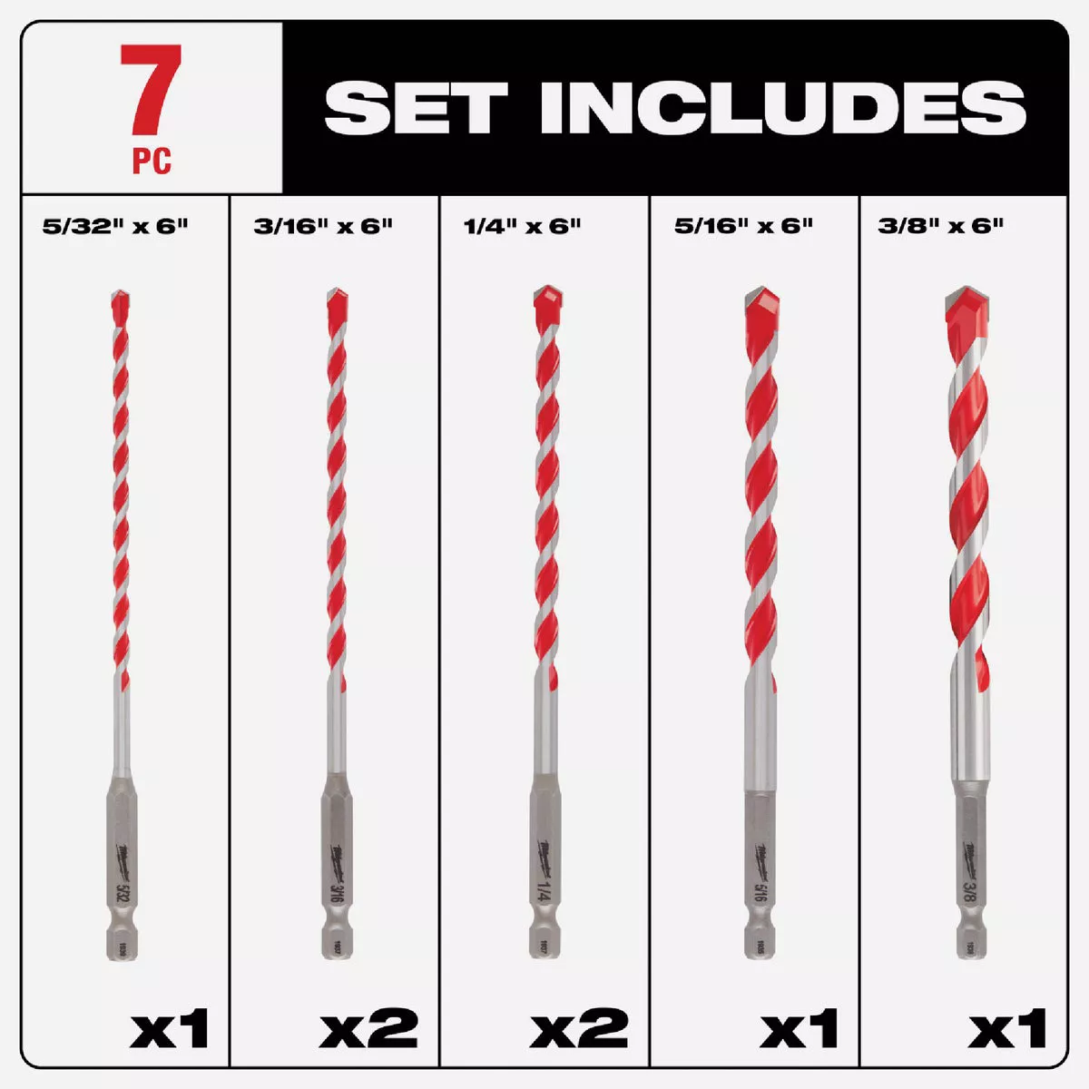 Milwaukee SHOCKWAVE 7-Piece Carbide Masonry Drill Bit Set - photo 3