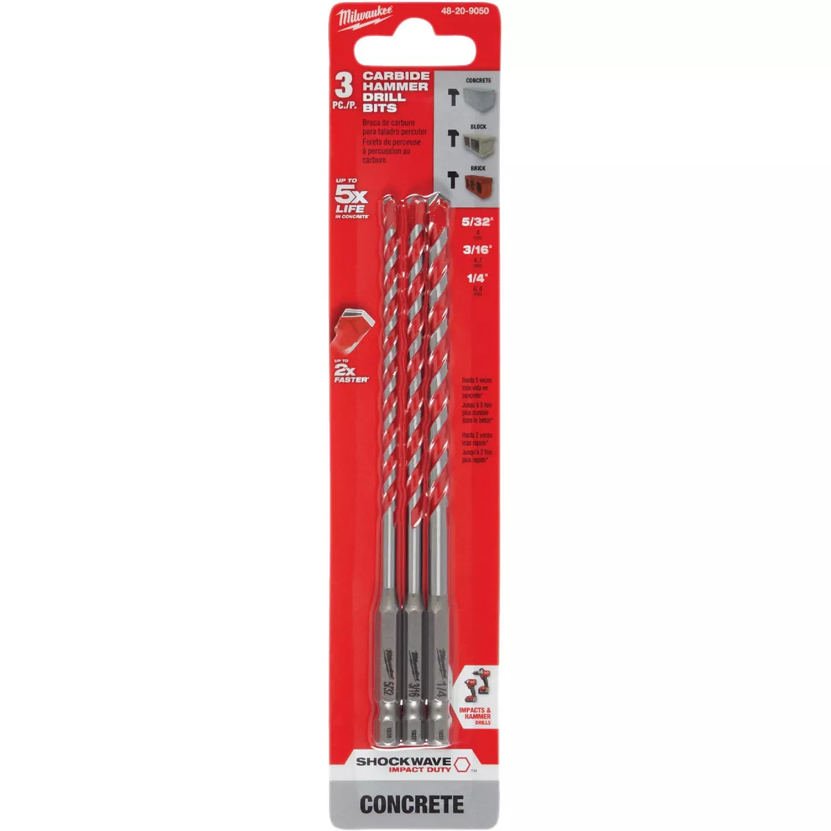 Milwaukee SHOCKWAVE 3-Piece Carbide Masonry Drill Bit Set