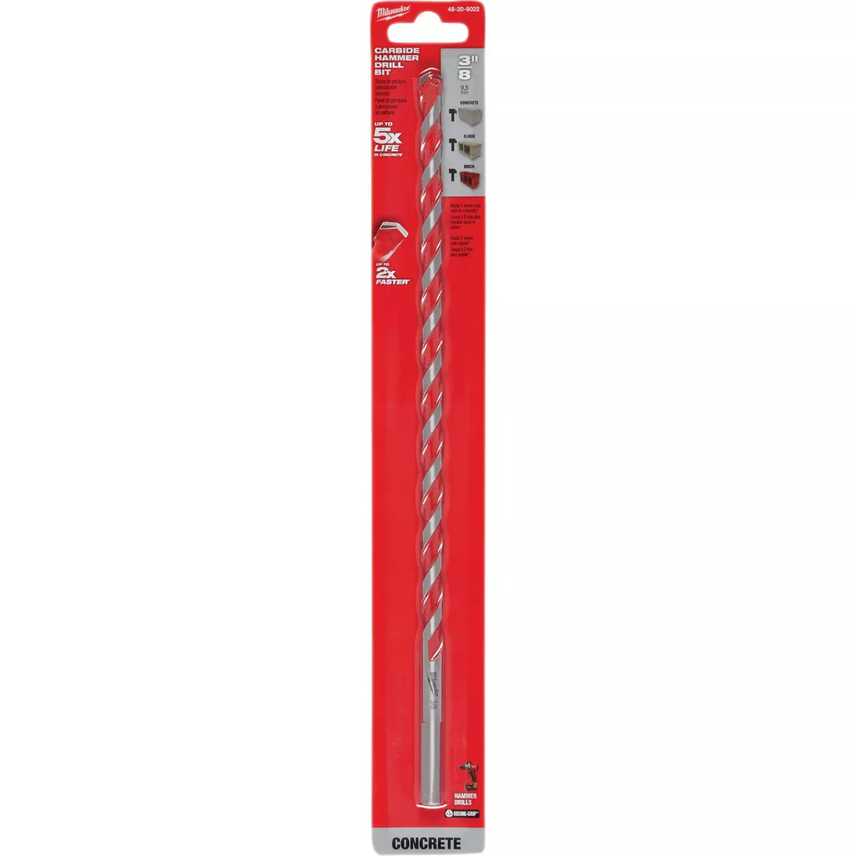 Milwaukee SHOCKWAVE 3/8 In. x 12 In. Impact Duty Masonry Carbide Hammer Drill Bit
