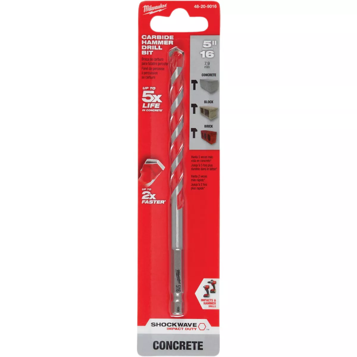 Milwaukee SHOCKWAVE 5/16 In. x 6 In. Impact Duty Masonry Carbide Hammer Drill Bit