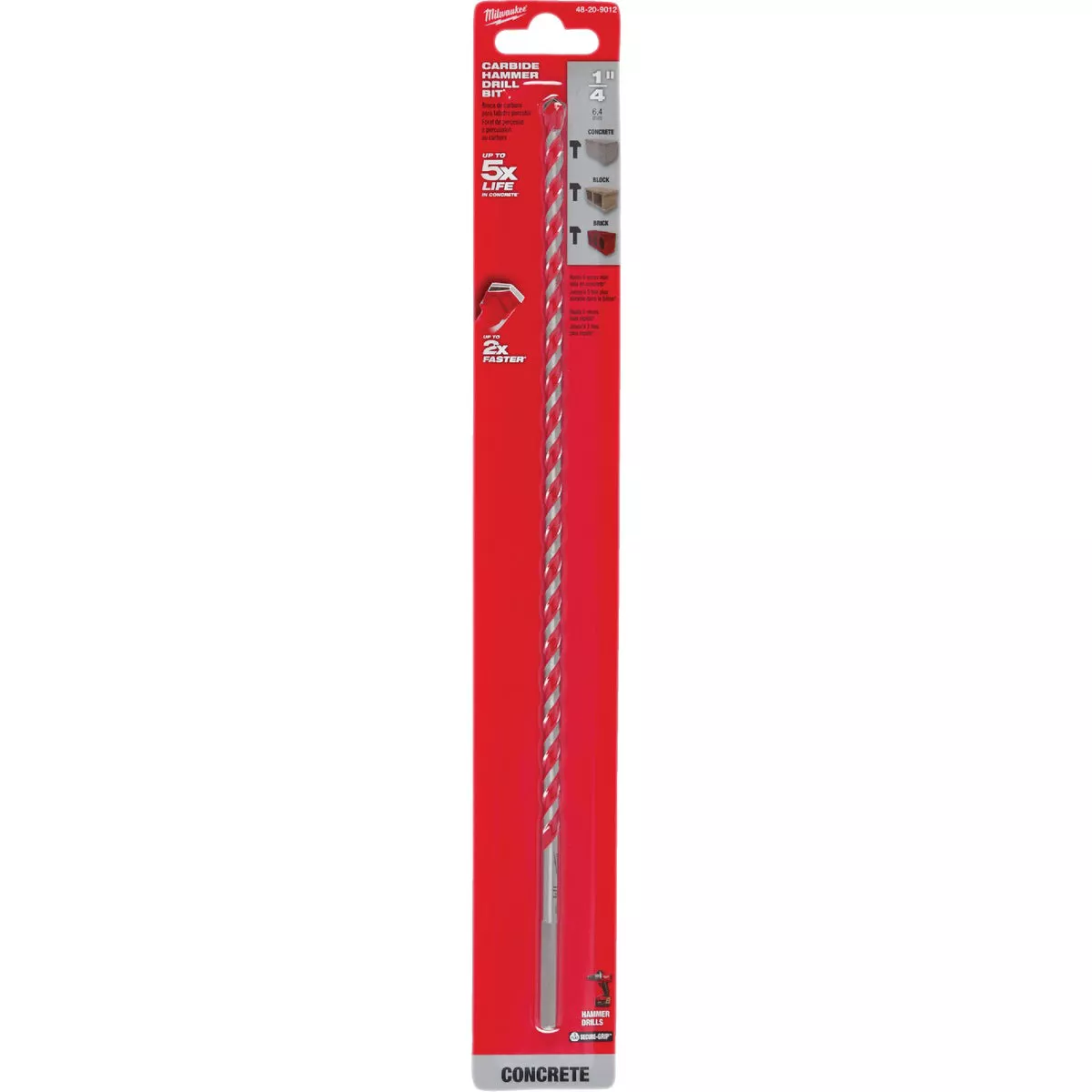 Milwaukee SHOCKWAVE 1/4 In. x 12 In. Impact Duty Masonry Carbide Hammer Drill Bit