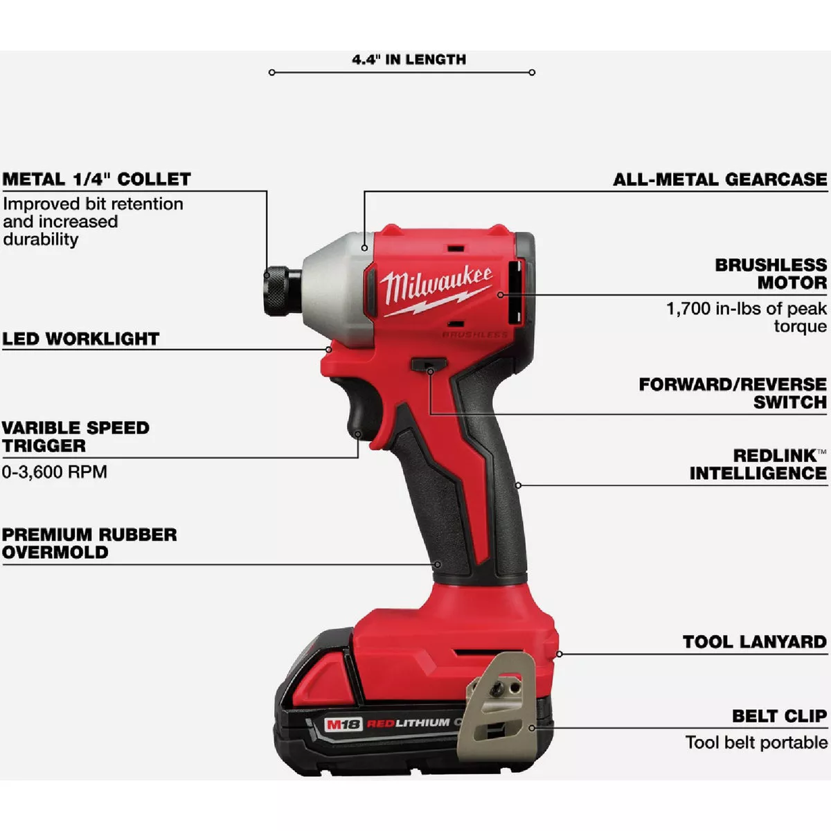 Milwaukee M18 Brushless 1/4 In. Hex Compact Cordless Impact Driver Kit with (2) 2.0 Ah Batteries & Charger - photo 3