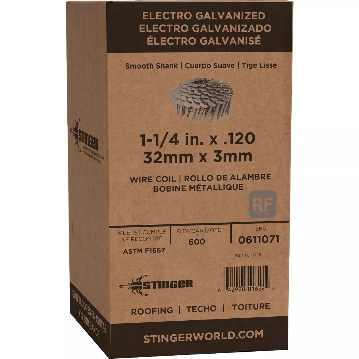 Stinger 1-1/4 In. x 0.120 In. 15 Degree Wire Weld Electro Galvanized Coil Roofing Nail (600 Ct.) - photo 2