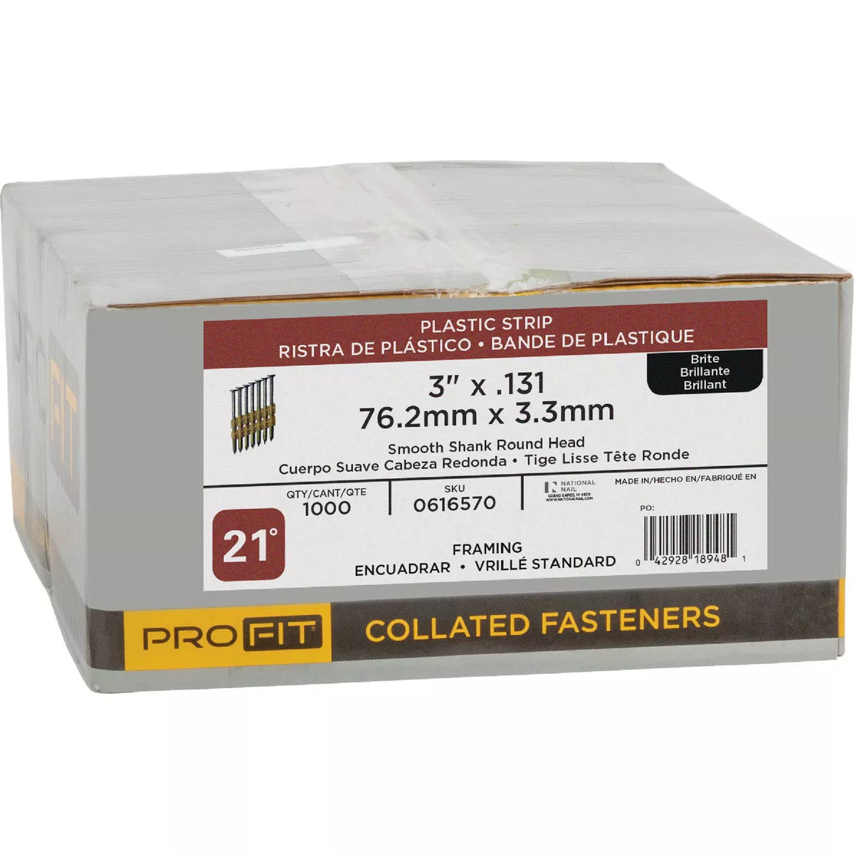 Pro-Fit 3 In. x 0.131 In. 21 Degree Plastic Strip Round Head Brite Framing Stick Nails (1000 Ct.) - photo 2