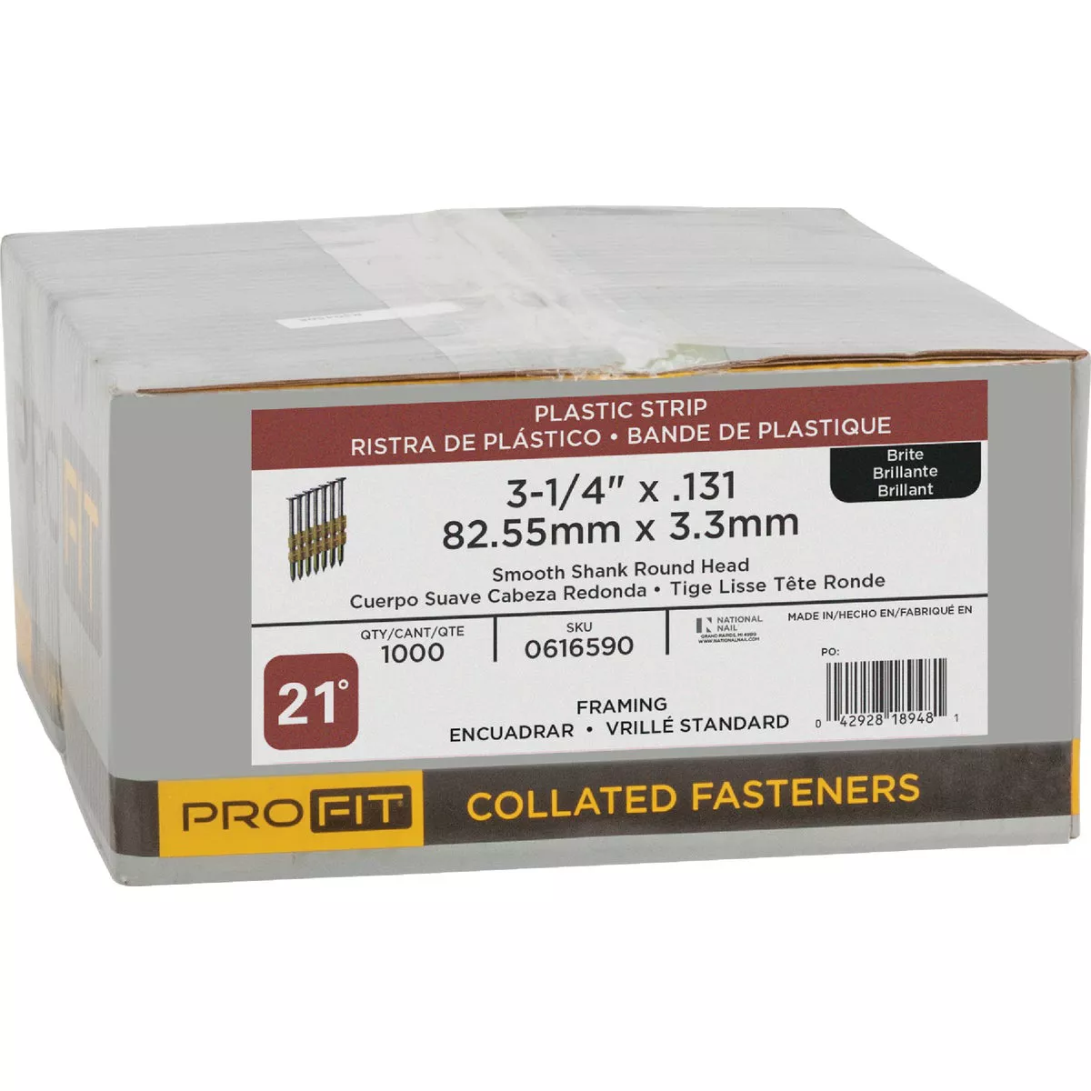 Pro-Fit 3-1/4 In. x 0.131 In. Plastic Strip Round Head Smooth Shank Brite Framing Stick Nails (1000 Ct.) - photo 2