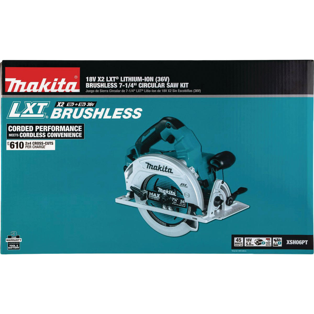 Makita 18 Volt X2 LXT LithiumIon Brushless 71/4 In. Cordless Circular
