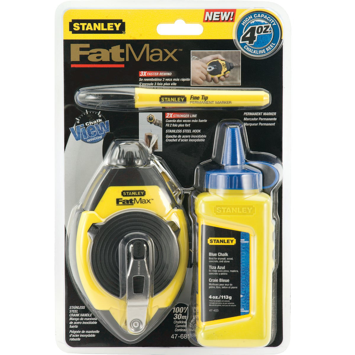 Stanley FatMax 100 Ft. Chalk Line Reel and Chalk with Marker, Blue