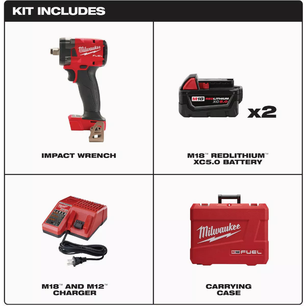 Milwaukee M18 FUEL 18 Volt Lithium-Ion Brushless 1/2 In. Compact Impact Wrench w/Friction Ring Kit - photo 3