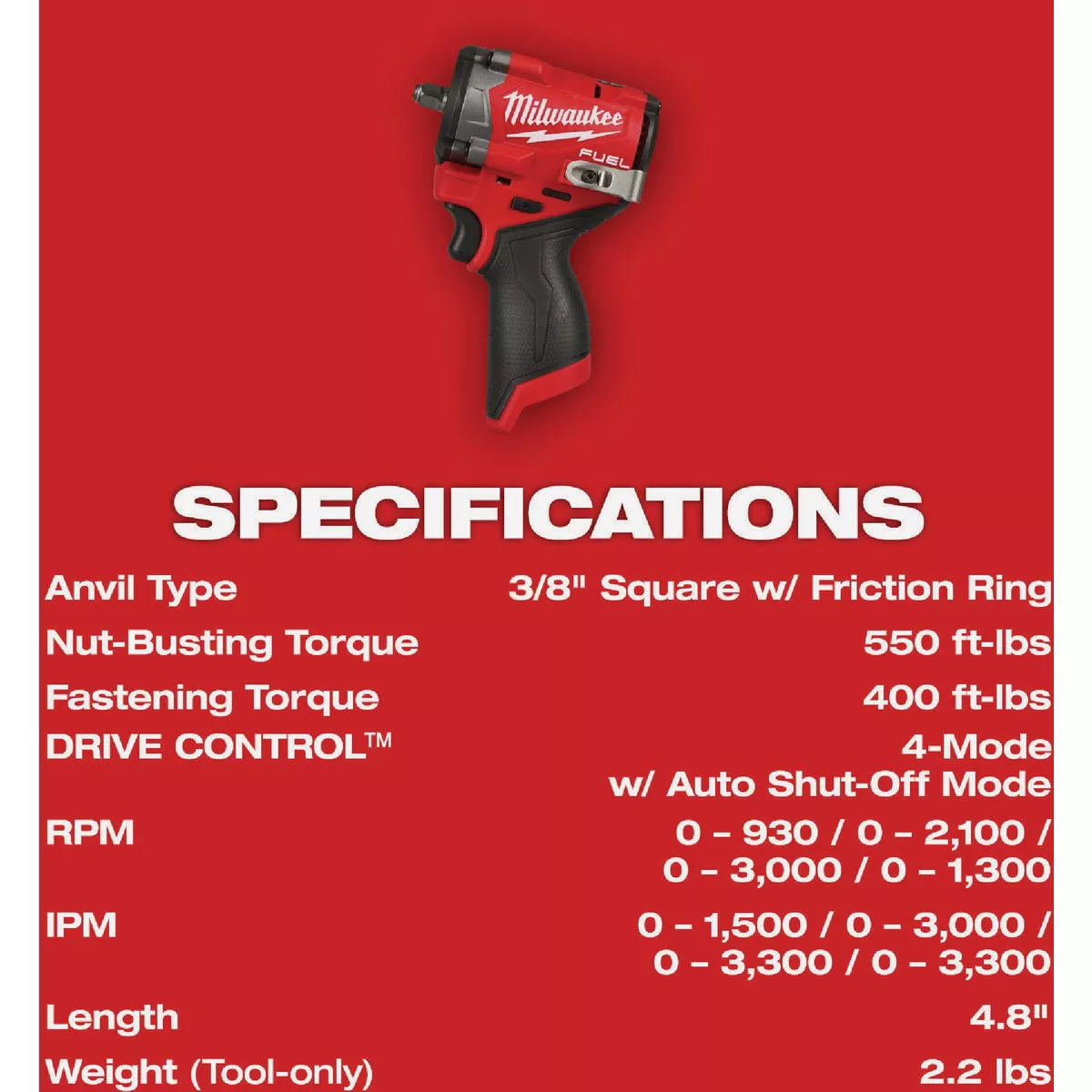 Milwaukee M12 FUEL Brushless 3/8 In. Stubby Cordless Impact Wrench (Tool Only) - photo 11