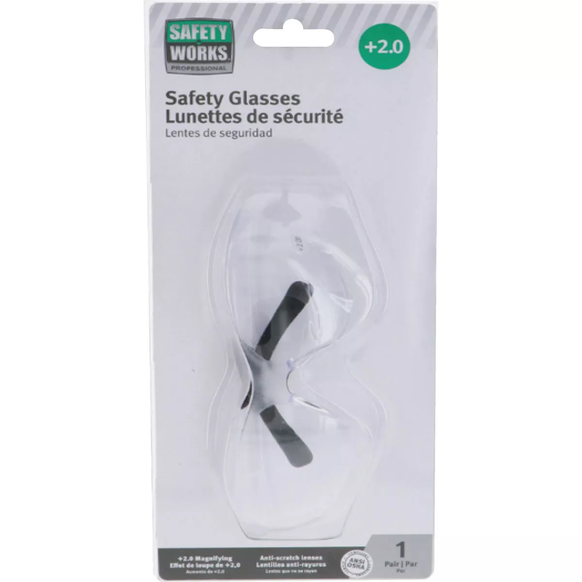 Safety Works 2.0 Diopter Magnifying Clear Frame Safety Glasses with Clear Anti-Scratch Lenses