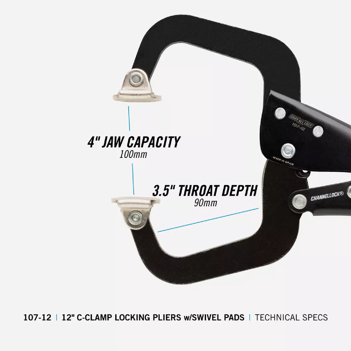 Channellock 12 In. C-Clamp Locking Pliers with Swivel Pads - photo 4