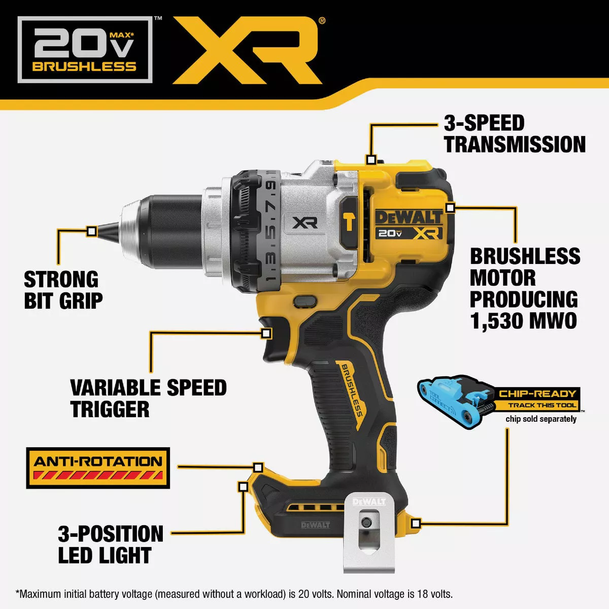 DEWALT 20V MAX XR Brushless 1/2 In. 3-Speed Cordless Hammer Drill Kit with 8.0 Ah Battery & Fast Charger - photo 3