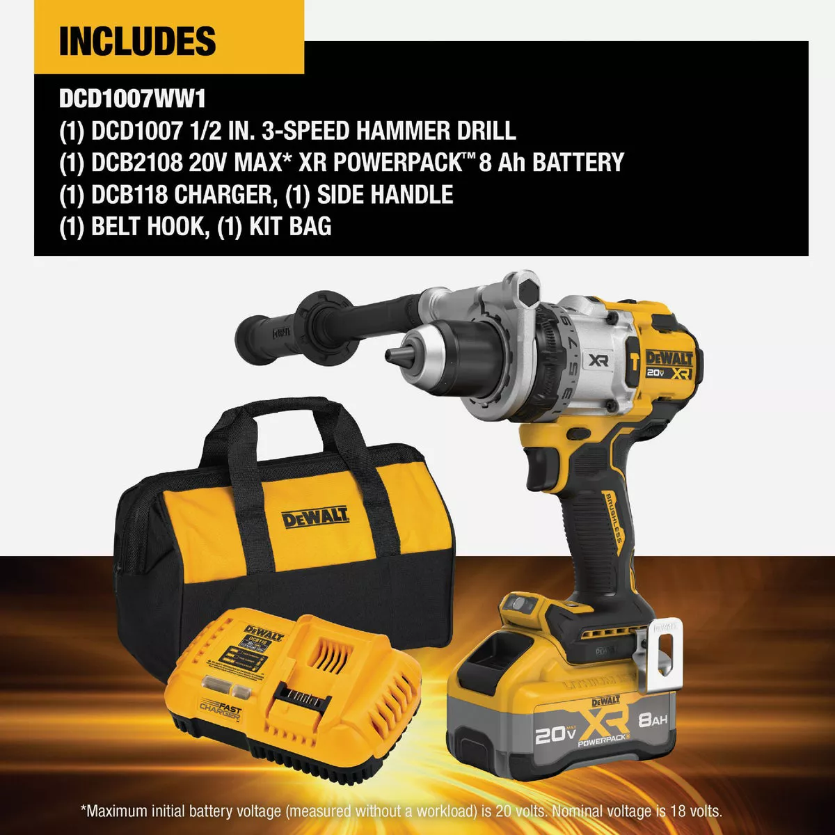 DEWALT 20V MAX XR Brushless 1/2 In. 3-Speed Cordless Hammer Drill Kit with 8.0 Ah Battery & Fast Charger - photo 2