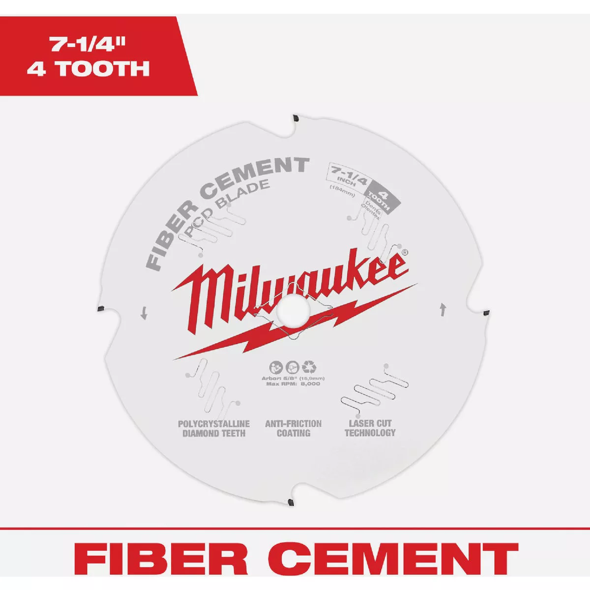 Milwaukee 7-1/4 In. 4-Tooth PCD Fiber Cement Circular Saw Blade