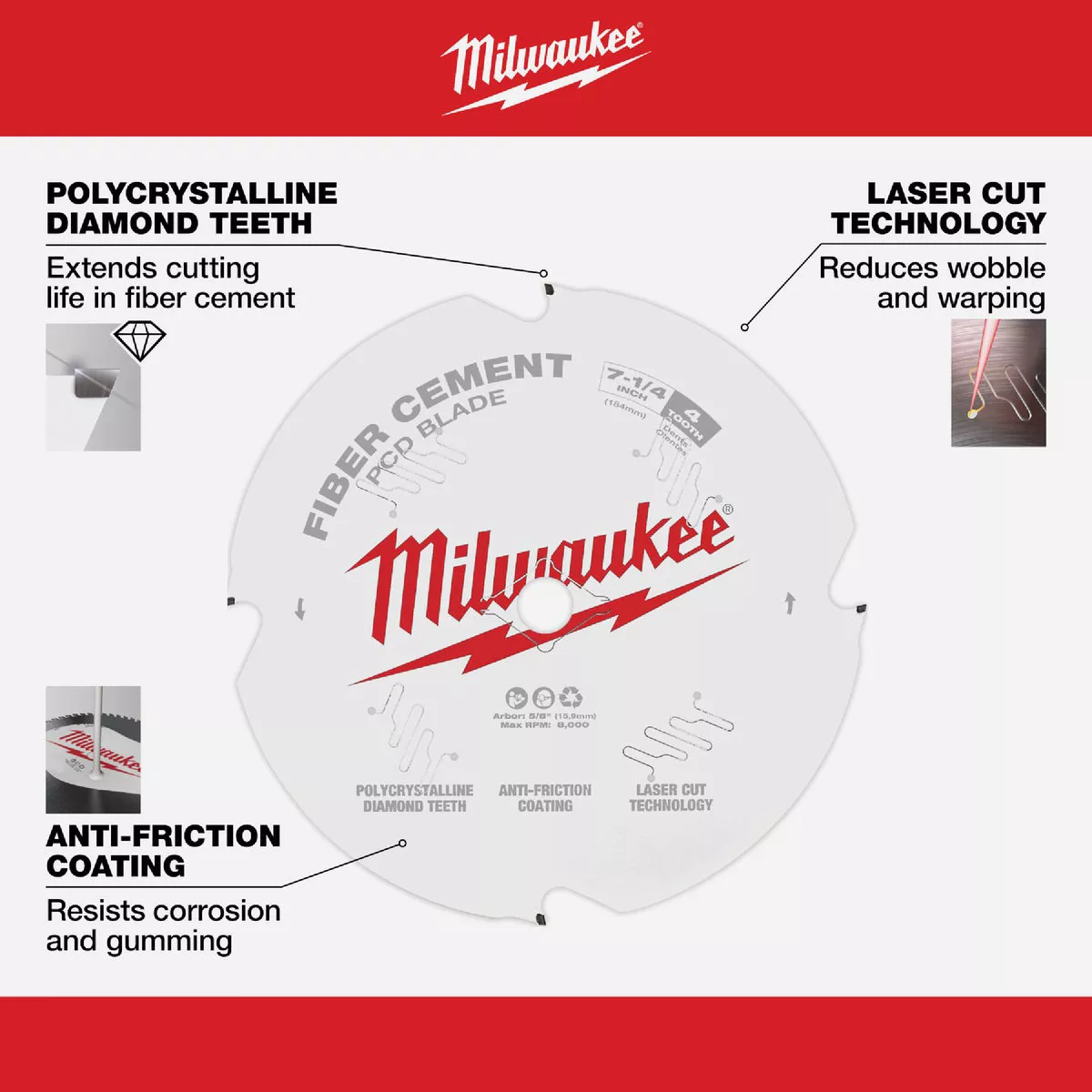 Milwaukee 7-1/4 In. 4-Tooth PCD Fiber Cement Circular Saw Blade - photo 3