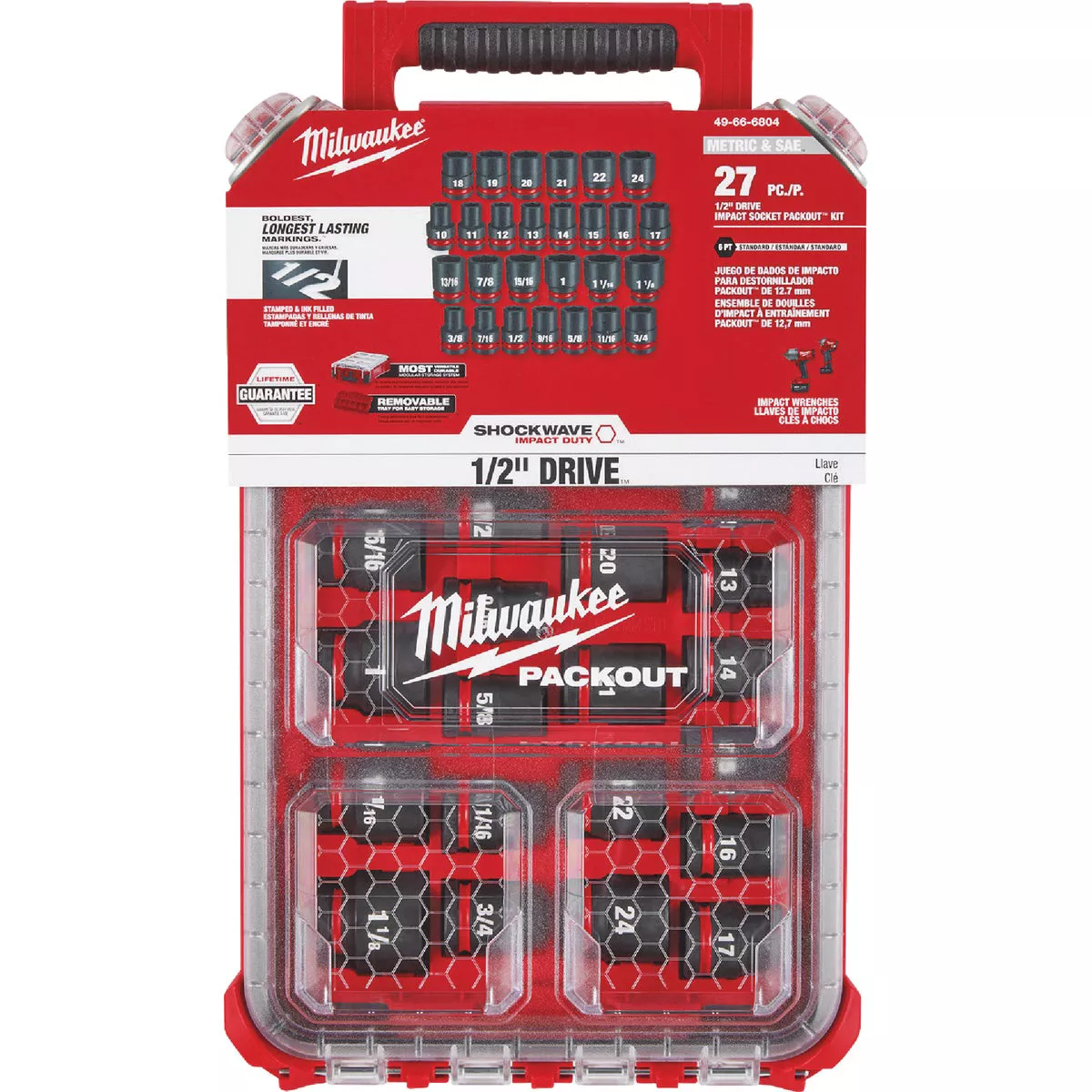 Milwaukee SHOCKWAVE Standard/Metric 1/2 In. Drive 6-Point Impact Driver Set with PACKOUT Organizer (27-Piece) - photo 5