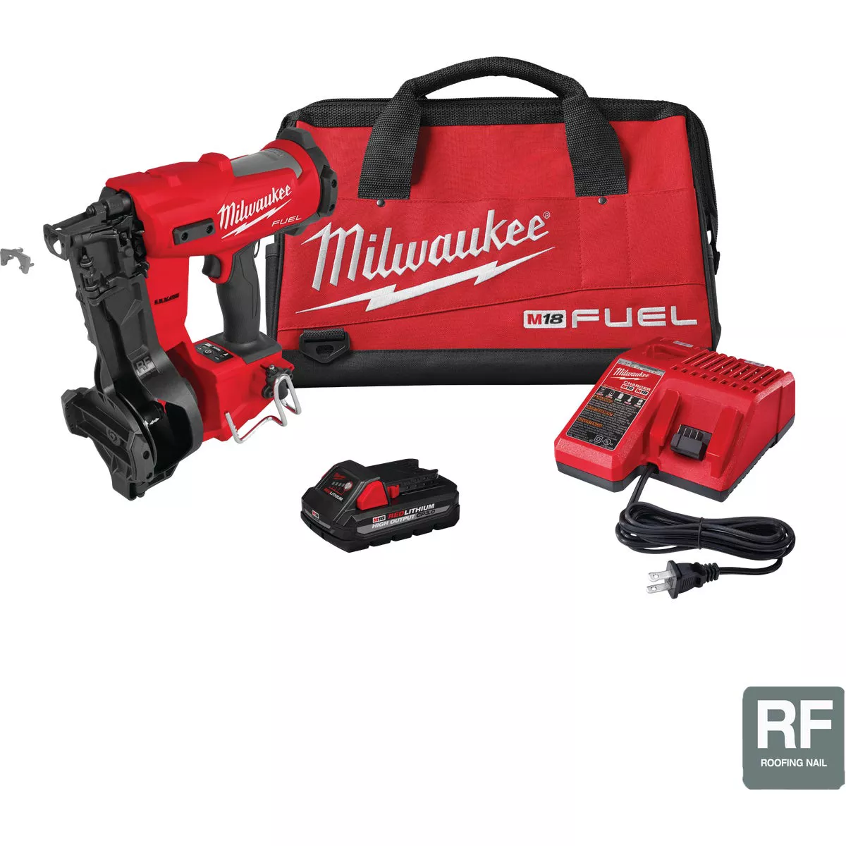 Milwaukee M18 FUEL Brushless Cordless Coil Roofing Nailer Kit with 3.0 Ah Battery & Charger