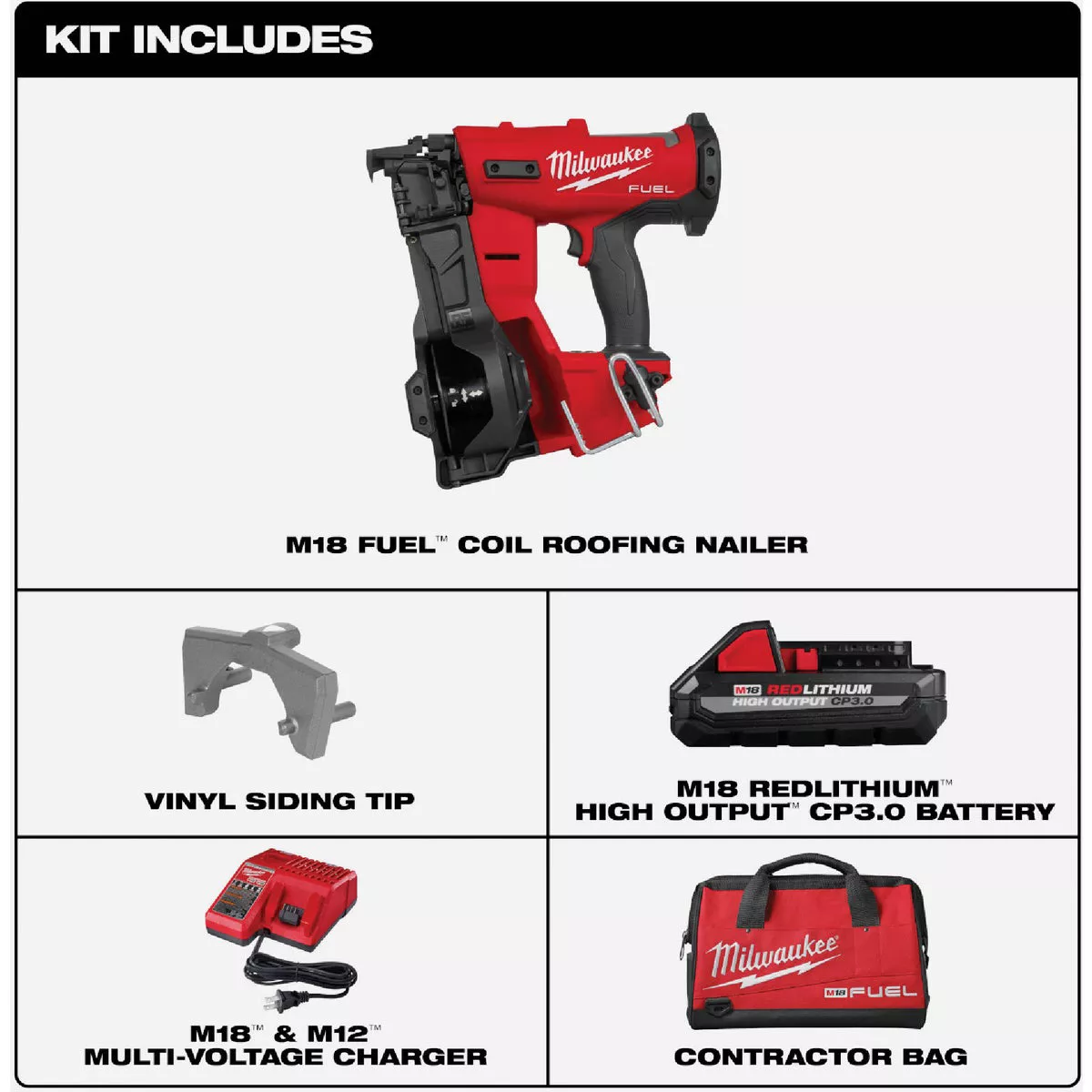 Milwaukee M18 FUEL Brushless Cordless Coil Roofing Nailer Kit with 3.0 Ah Battery & Charger - photo 3