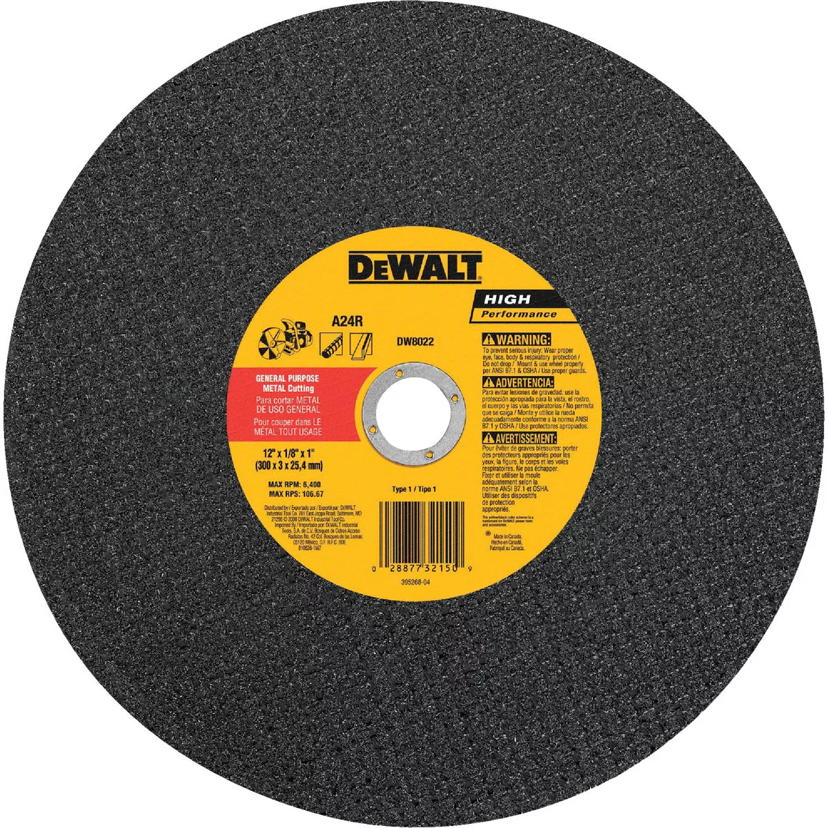 DEWALT HP Type 1 14 In. x 1/8 In. x 1 In. Metal Cut-Off Wheel