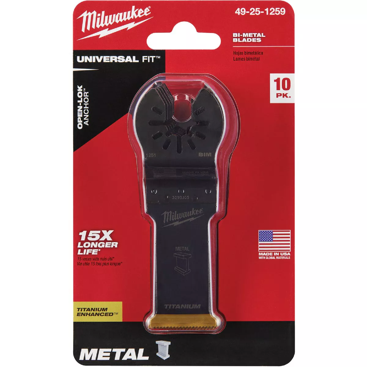 Milwaukee OPEN-LOK 1-1/8 In. Titanium Enhanced Bi-Metal Oscillating Blade (10-Pack) - photo 2