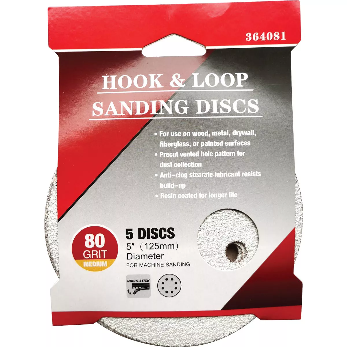 5 In. 80-Grit 8-Hole Pattern Vented Sanding Disc with Hook & Loop Backing (5-Pack) - photo 2