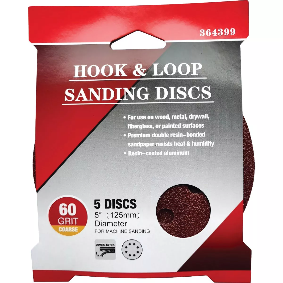 5 In. 60-Grit 8-Hole Pattern Vented Sanding Disc with Hook & Loop Backing (5-Pack) - photo 2