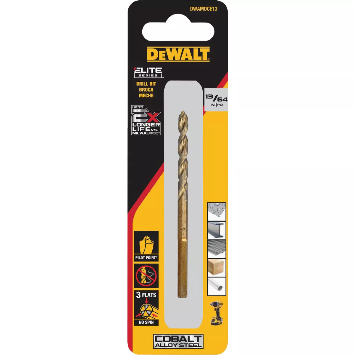 Dewalt Elite Series 13/64 In. x 3.5 In. Cobalt Steel Pilot Point Drill Bit