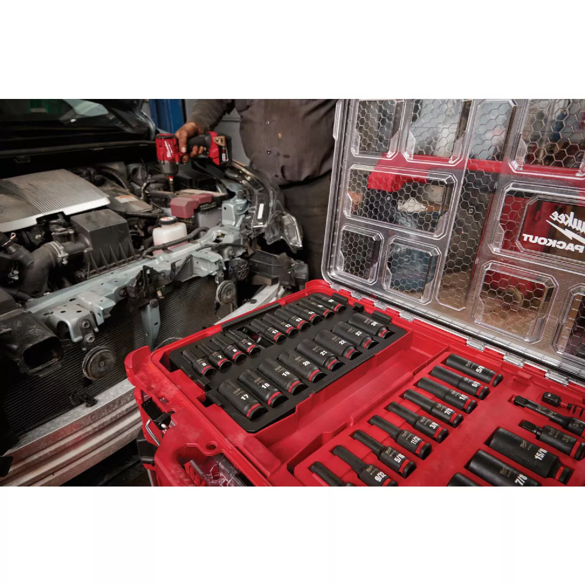 Milwaukee SHOCKWAVE Standard/Metric 3/8 In. Drive 6-Point Deep Impact Driver Set with PACKOUT Organizer (36-Piece) - photo 2